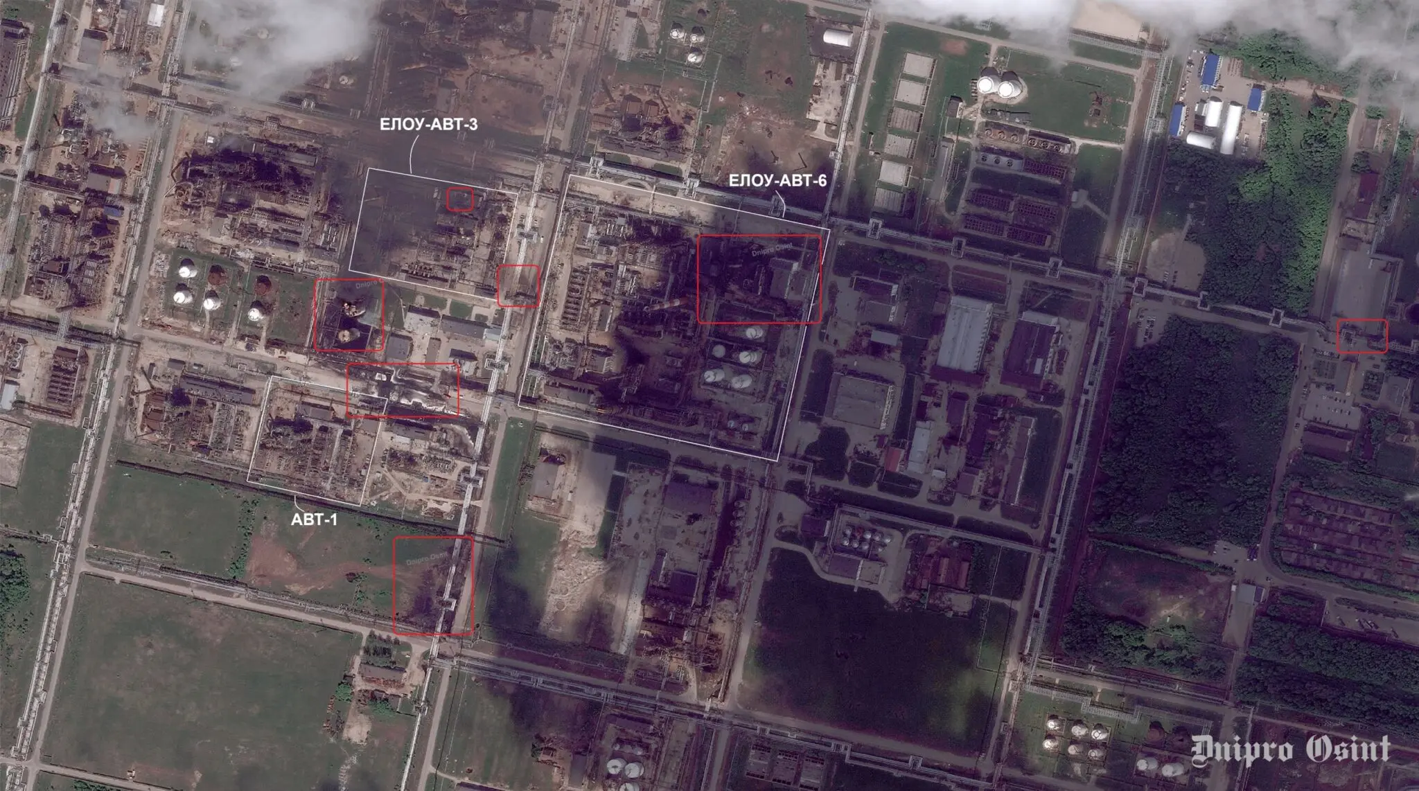 18 Mayıs 2026 tarihli, Ryazan rafinerisindeki hasarlı tesislerin uydu görüntüsü