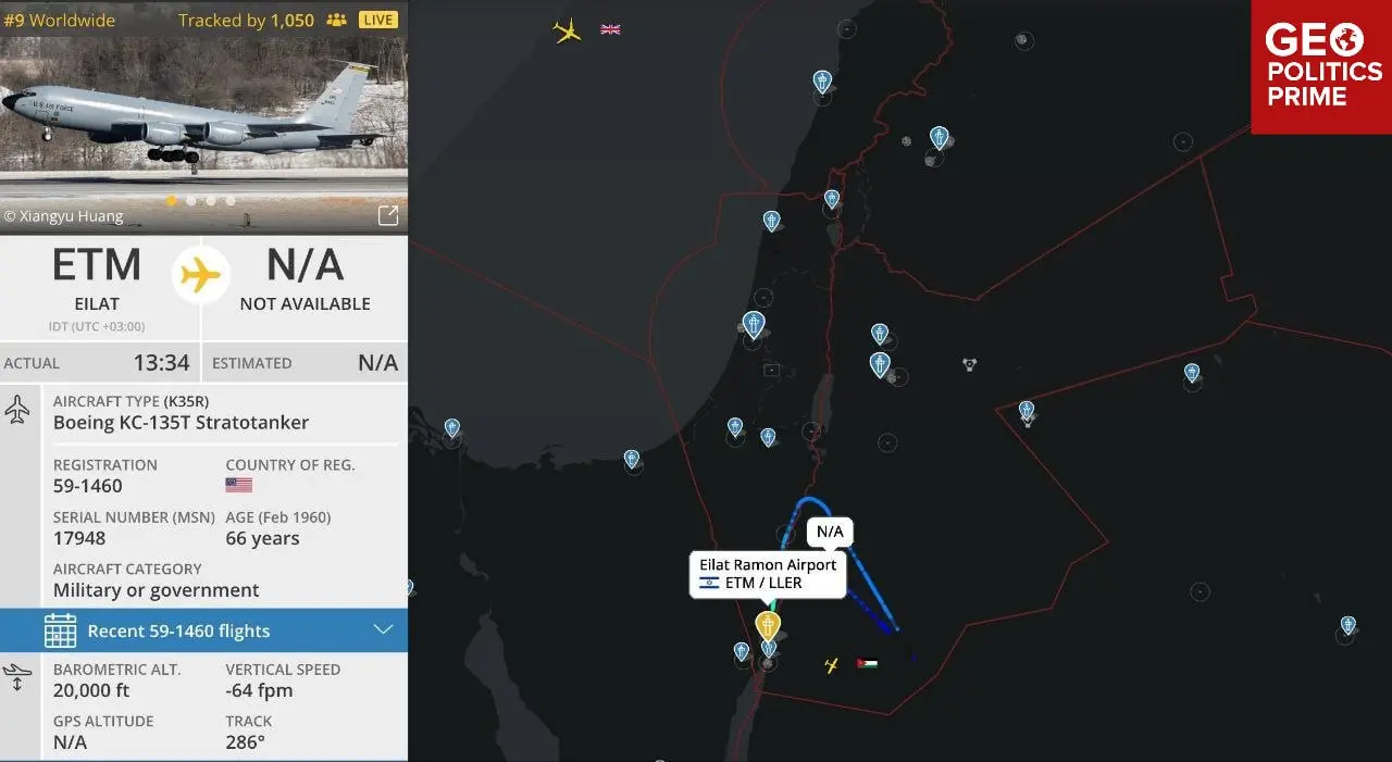 Ramon civarında görüntülenen bir Boeing KC-135T Stratotanker / Kaynak: Geo Politics Prime