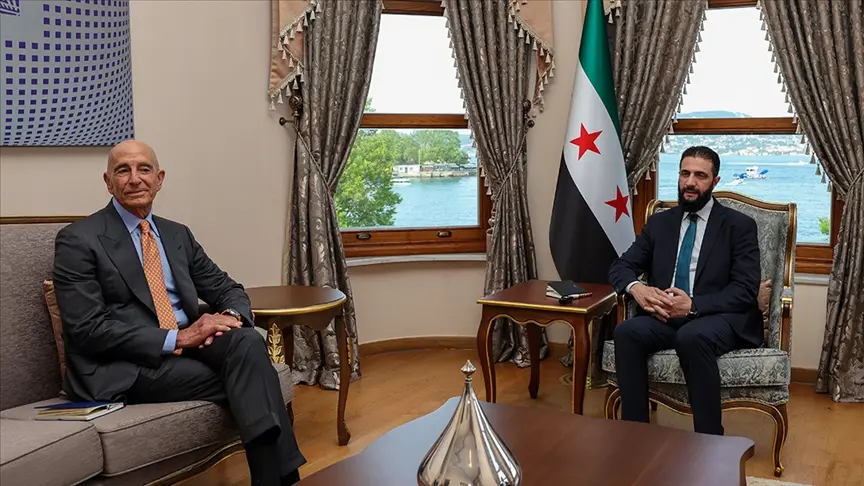 ABD’nin Suriye ve Irak Özel Temsilcisi ve Ankara Büyükelçisi Thomas Barrack ve Suriye Cumhurbaşkanı Ahmed Şara
